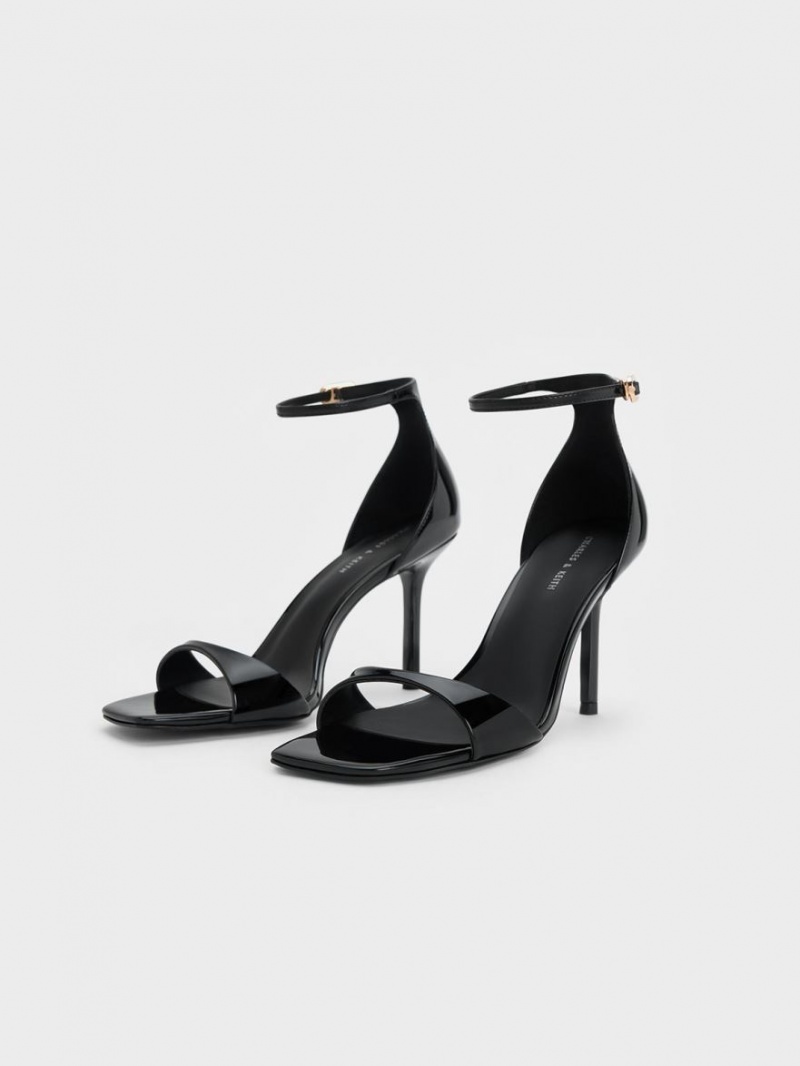 Charles & Keith Patent Ankle Reima Sandaler med Hæl Svarte | XCWEH7254