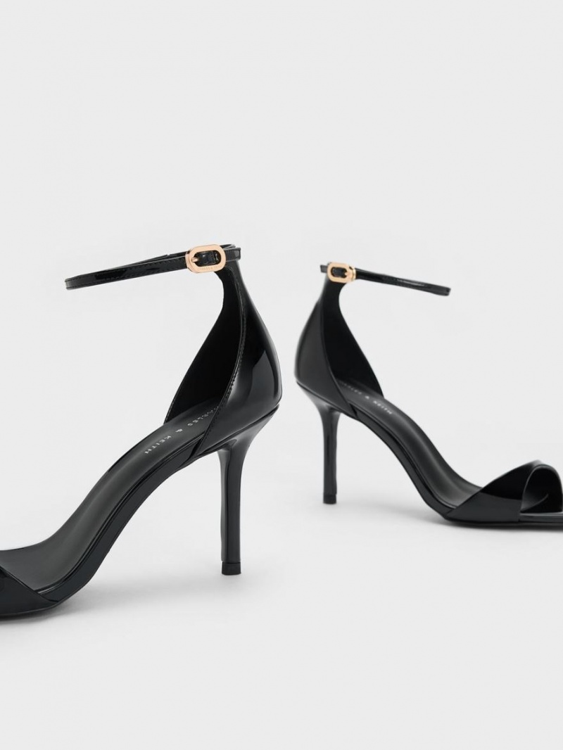 Charles & Keith Patent Ankle Reima Sandaler med Hæl Svarte | XCWEH7254