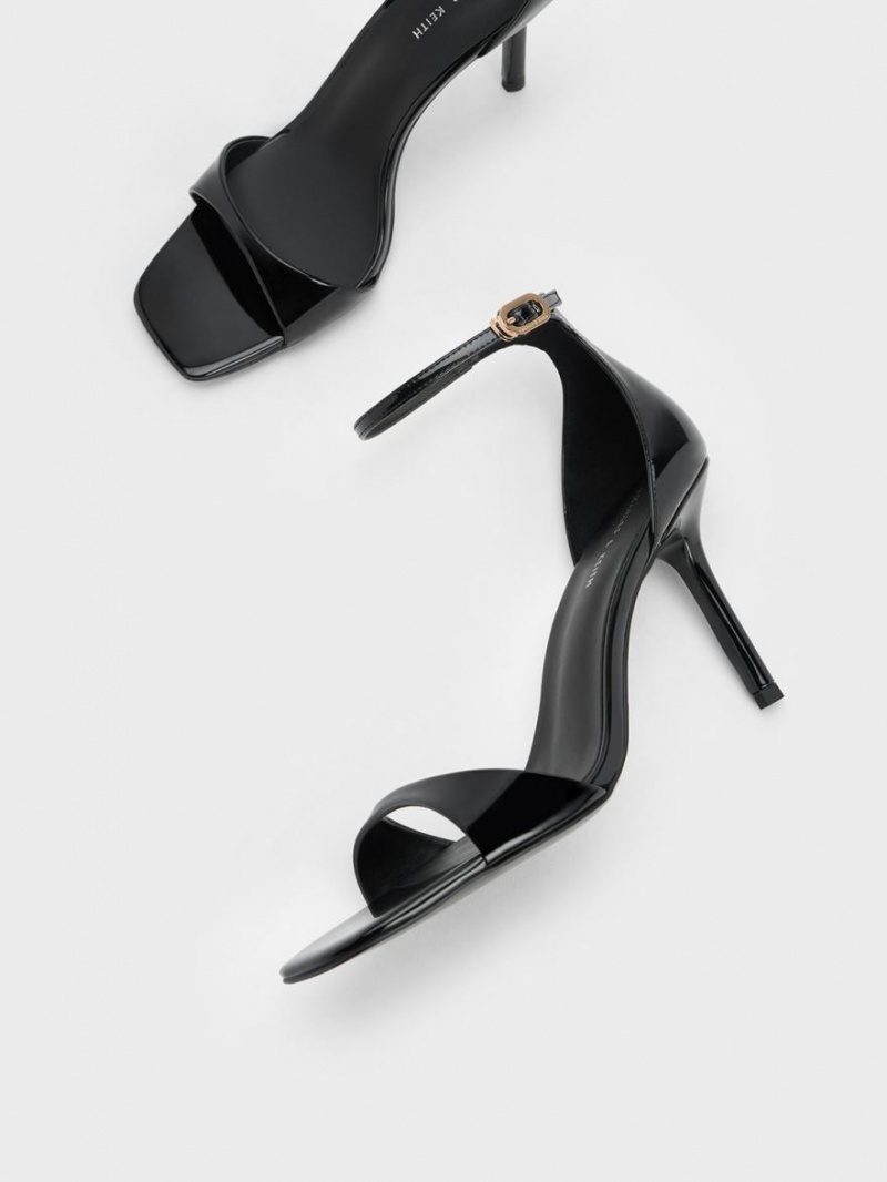 Charles & Keith Patent Ankle Reima Sandaler med Hæl Svarte | XCWEH7254