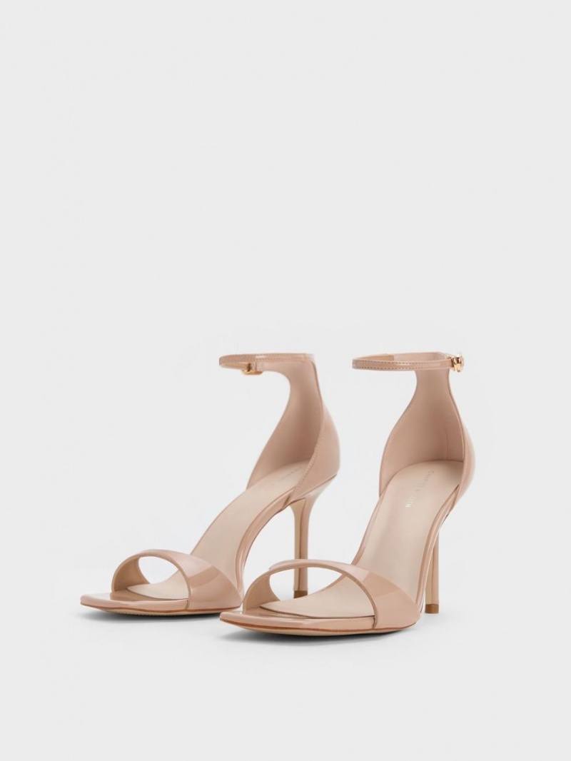 Charles & Keith Patent Ankle Reima Sandaler med Hæl Beige | KEWIF8104