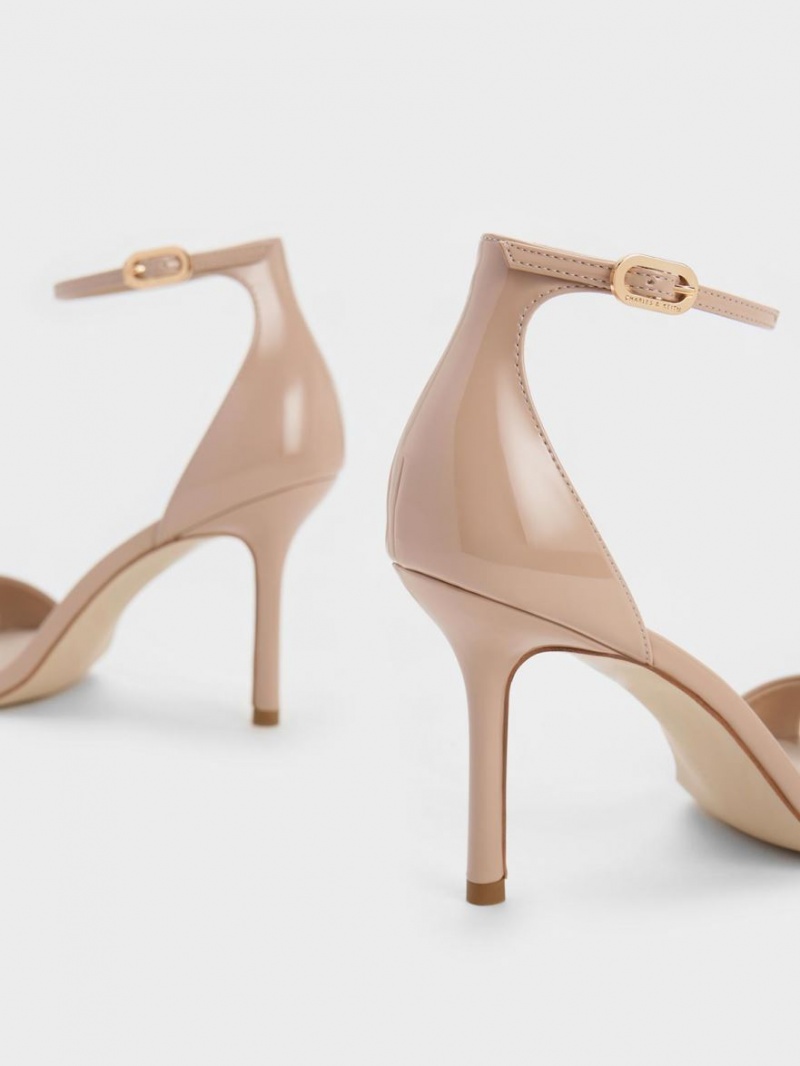 Charles & Keith Patent Ankle Reima Sandaler med Hæl Beige | KEWIF8104