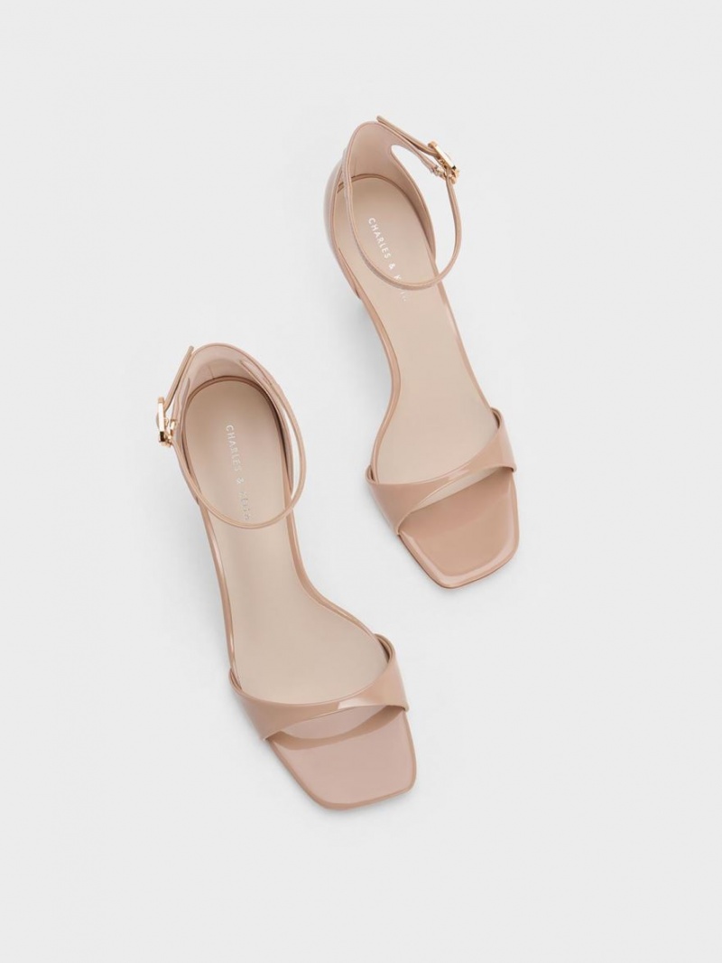 Charles & Keith Patent Ankle Reima Sandaler med Hæl Beige | KEWIF8104