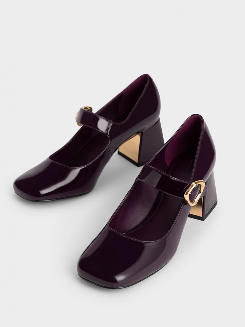 Charles & Keith Patent Buckled Mary Jane Pumps Burgunder | ADIMR2843