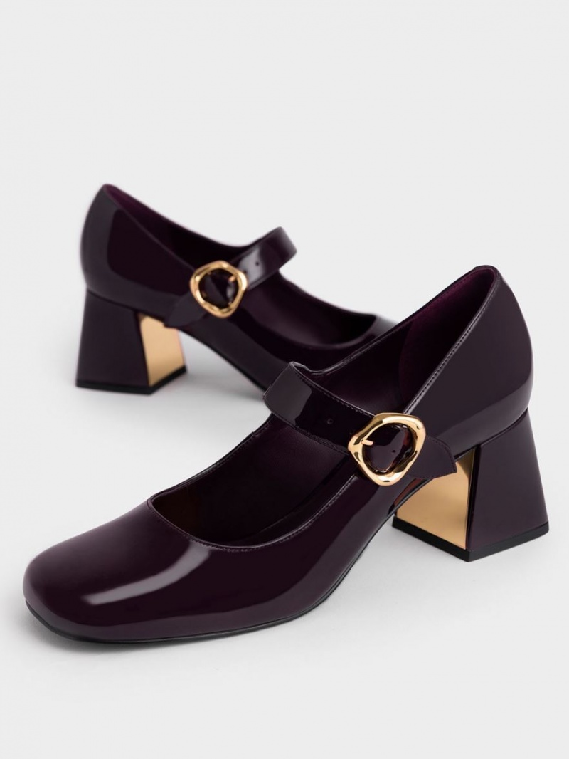 Charles & Keith Patent Buckled Mary Jane Pumps Burgunder | ADIMR2843