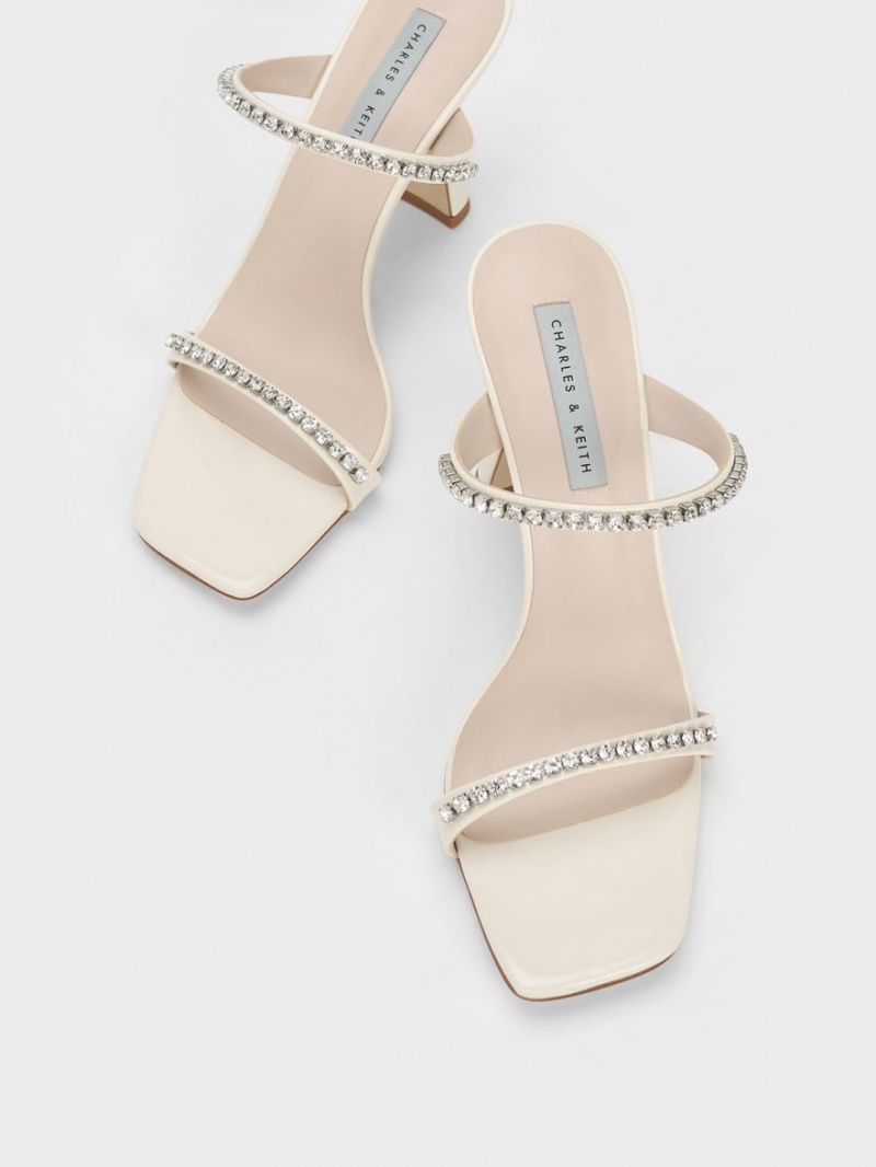 Charles & Keith Patent Gem-Encrusted Sandaler med Hæl Hvite | BLKPQ2519