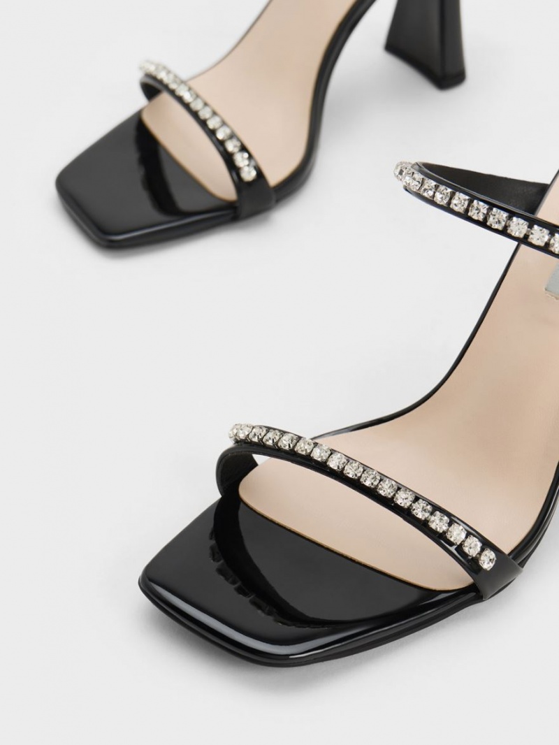 Charles & Keith Patent Gem-Encrusted Sandaler med Hæl Svarte | TNXRG1263