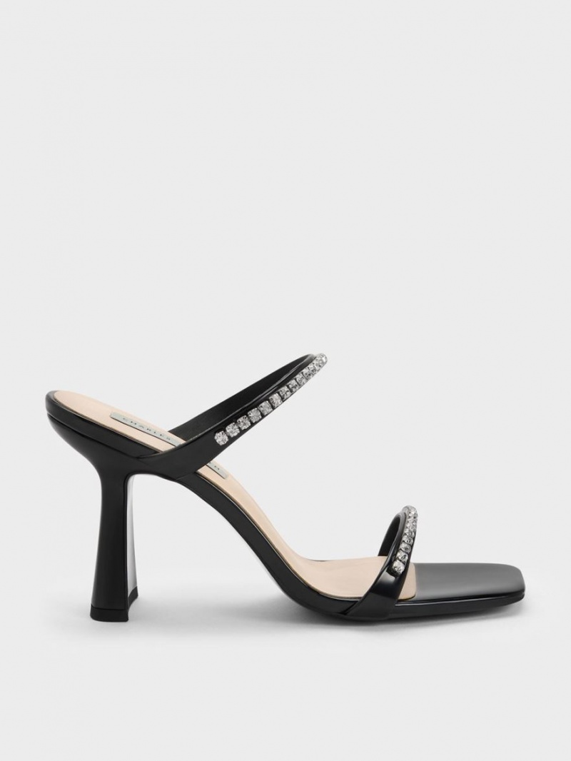 Charles & Keith Patent Gem-Encrusted Sandaler med Hæl Svarte | TNXRG1263