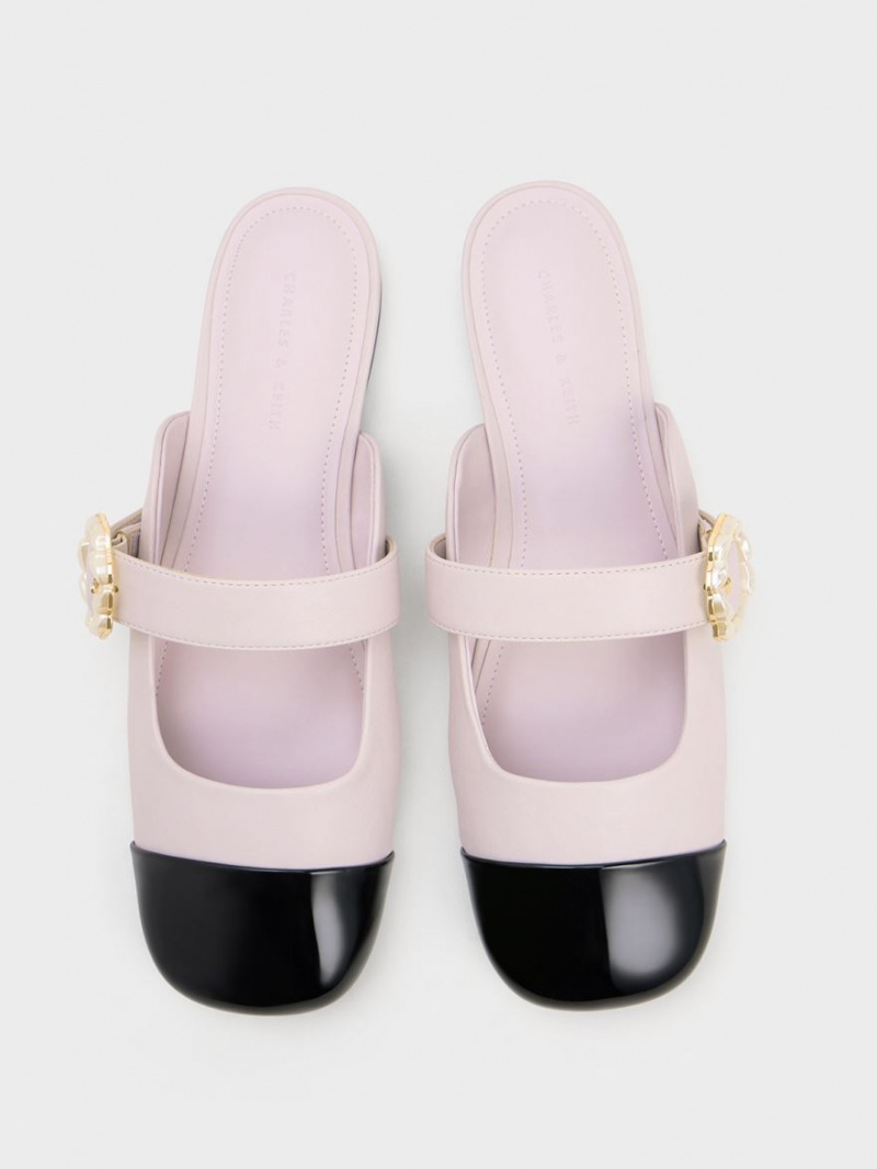 Charles & Keith Patent Pearl Spenne Mary Jane Mules Sko Lilla | KIFNE0476