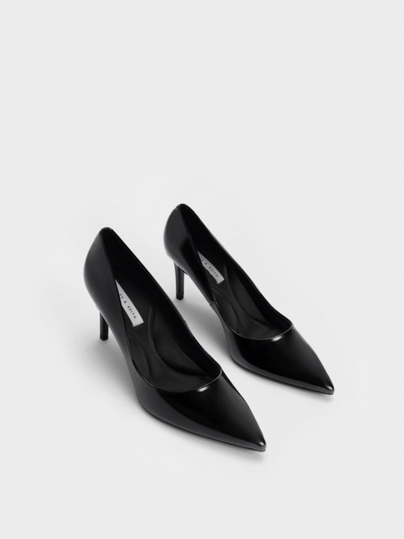 Charles & Keith Patent Pointed Tå Stiletto Pumps Svarte | IKLQS2965