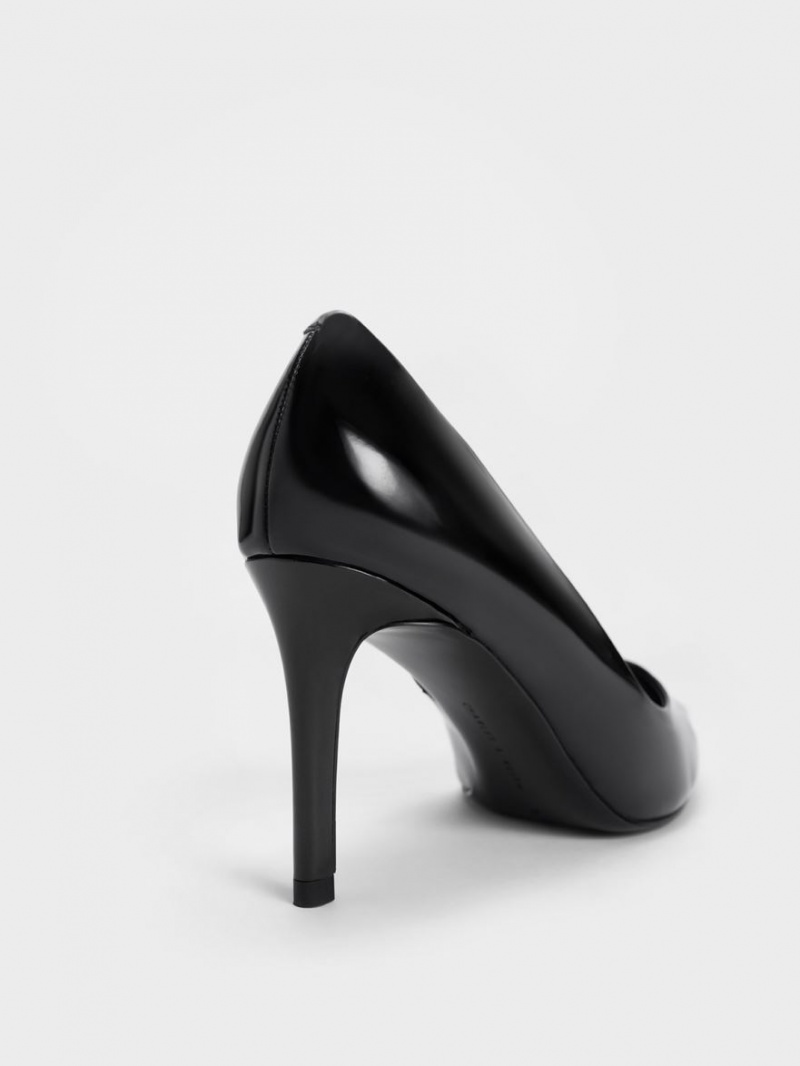 Charles & Keith Patent Pointed Tå Stiletto Pumps Svarte | IKLQS2965