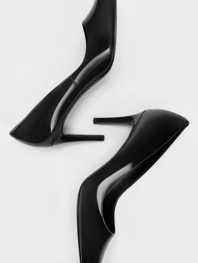 Charles & Keith Patent Pointed Tå Stiletto Pumps Svarte | IKLQS2965