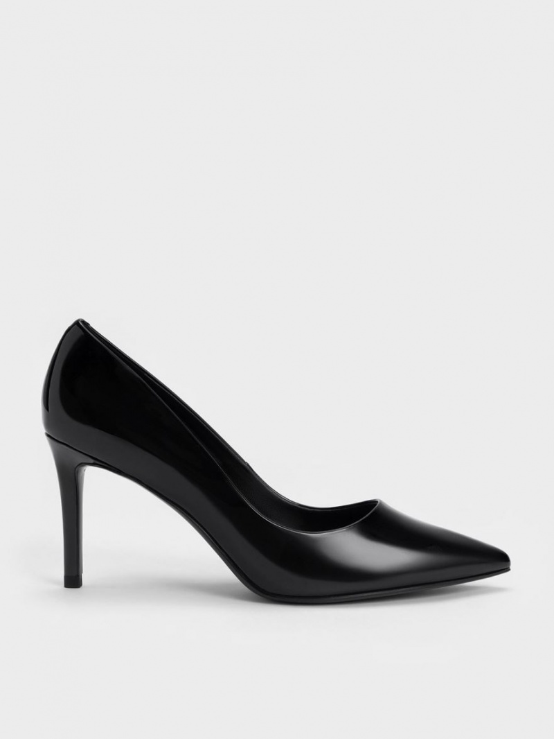 Charles & Keith Patent Pointed Tå Stiletto Pumps Svarte | IKLQS2965