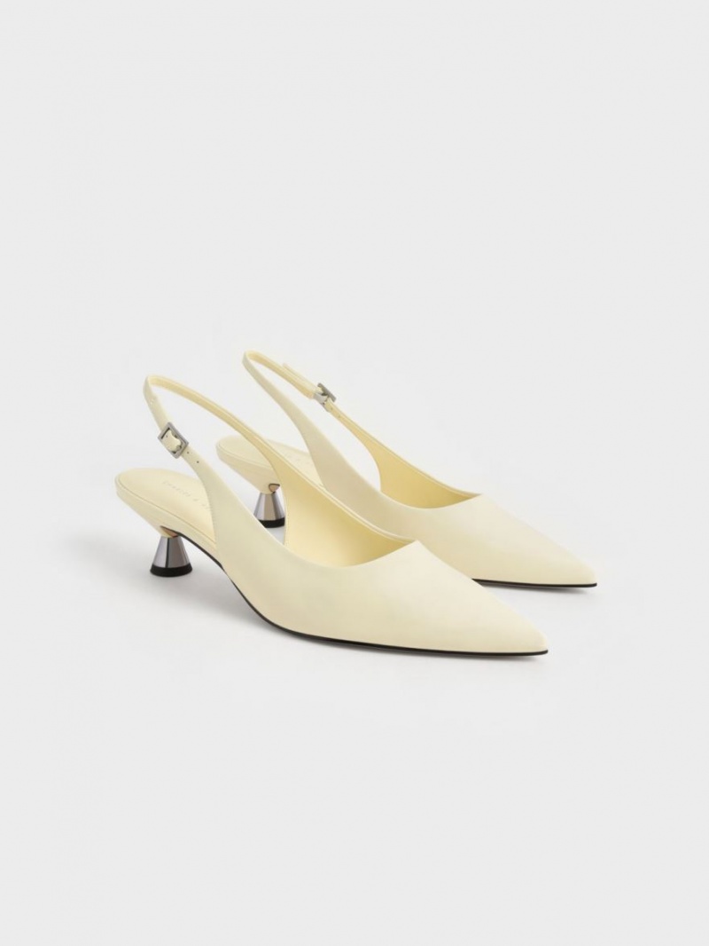 Charles & Keith Patent Spool Heel Slingback Pumps Gul | YTQKX7954