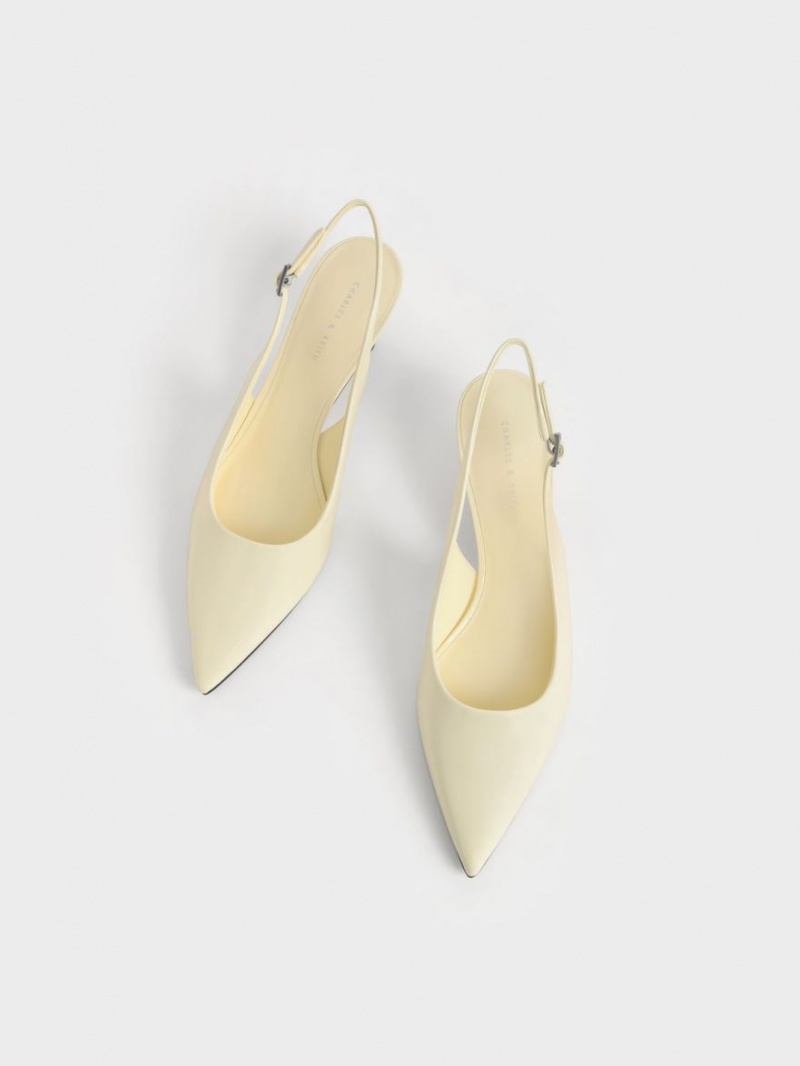 Charles & Keith Patent Spool Heel Slingback Pumps Gul | YTQKX7954