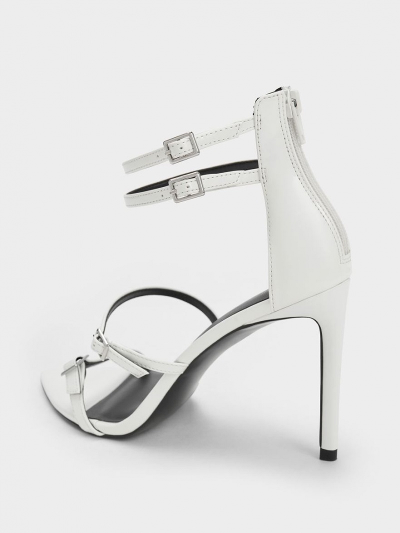 Charles & Keith Patent Strappy Sandaler med Hæl Hvite | WVYKG6173