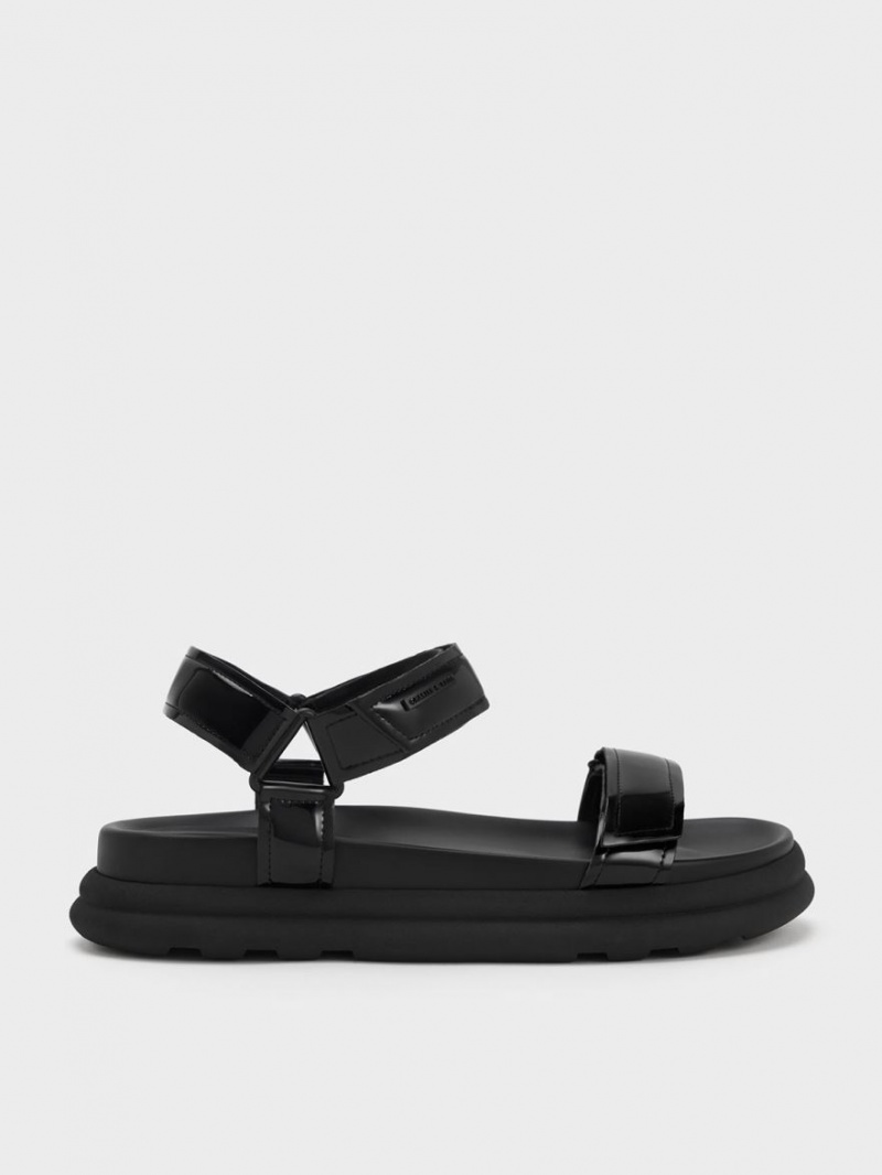 Charles & Keith Patent Strappy Sports Platåsandaler Svarte | WTHIM0184