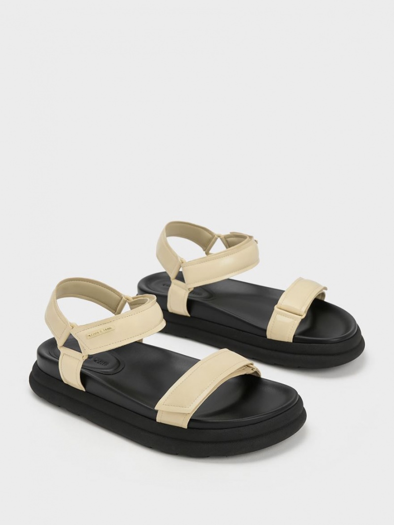 Charles & Keith Patent Strappy Sports Platåsandaler Gul | PFQHA2180