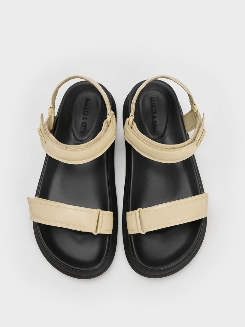 Charles & Keith Patent Strappy Sports Platåsandaler Gul | PFQHA2180