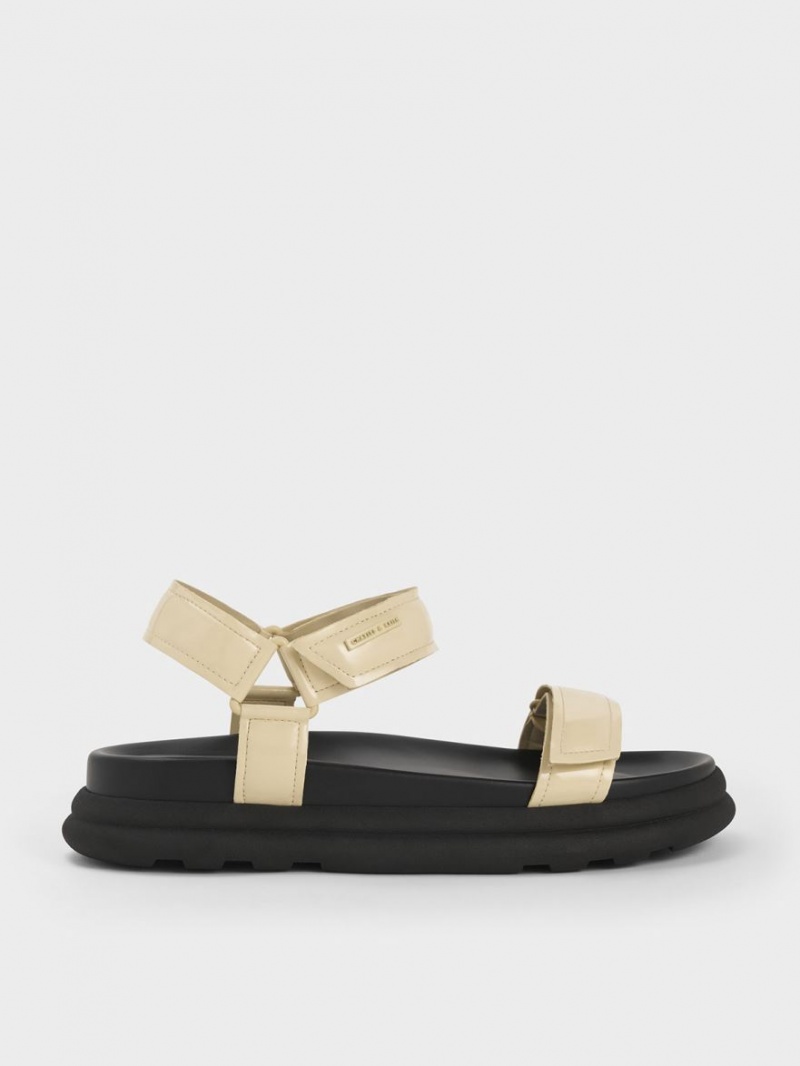 Charles & Keith Patent Strappy Sports Platåsandaler Gul | PFQHA2180