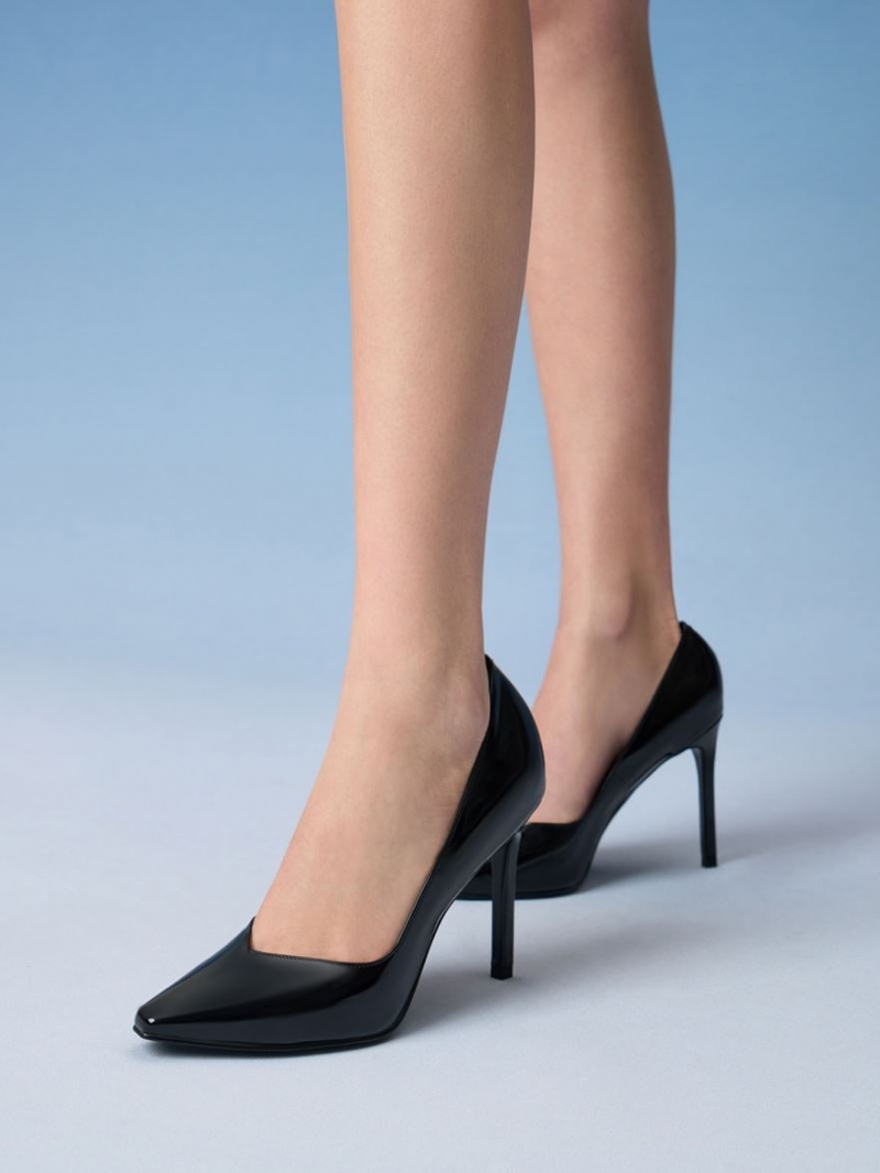 Charles & Keith Patent Tapered Square-Tå Pumps Svarte | RAHIX8609