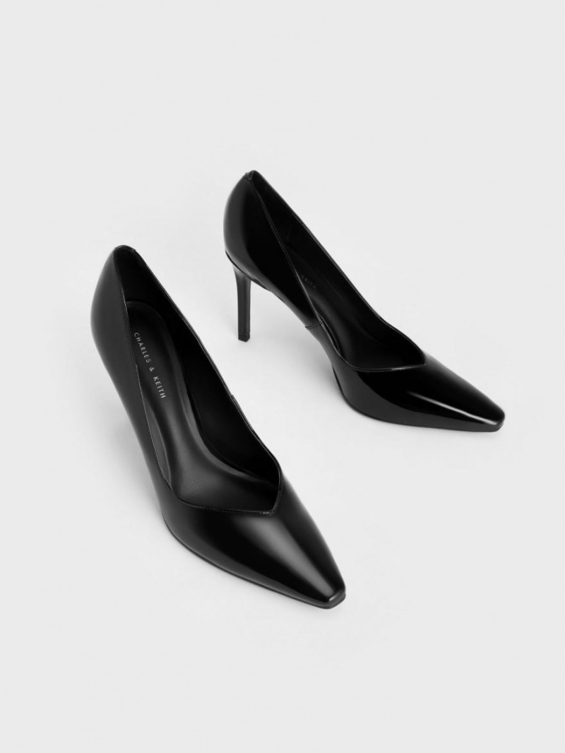 Charles & Keith Patent Tapered Square-Tå Pumps Svarte | RAHIX8609