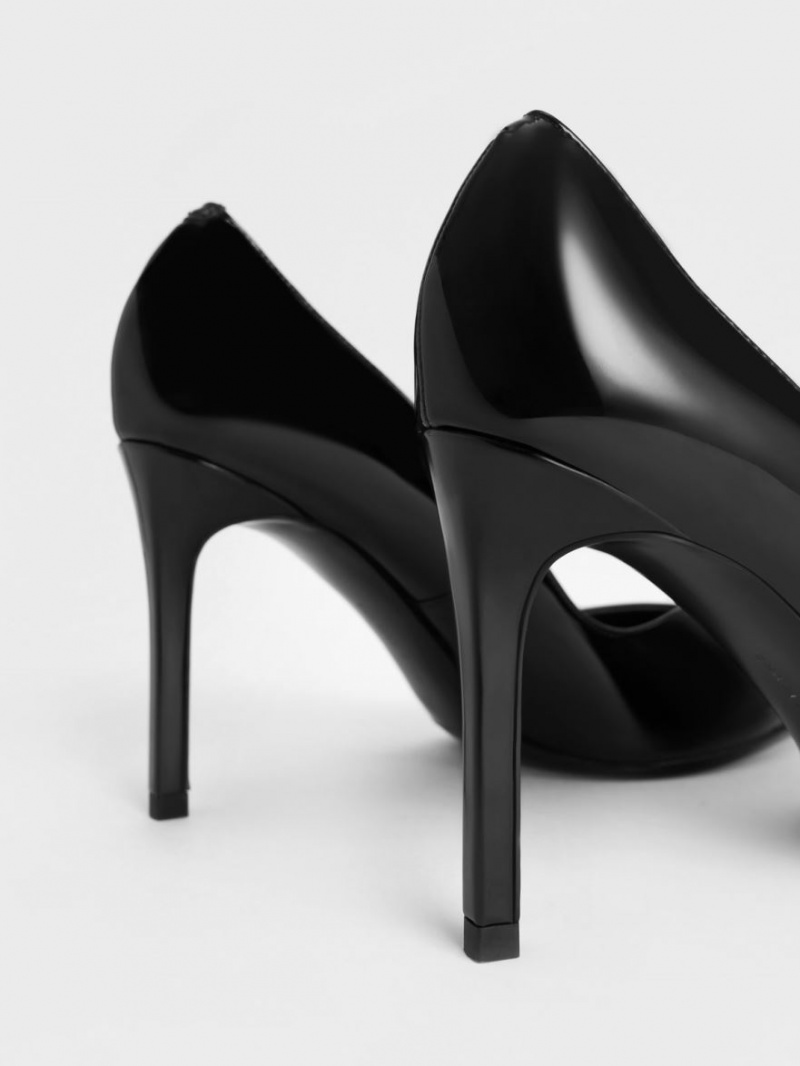 Charles & Keith Patent Tapered Square-Tå Pumps Svarte | RAHIX8609