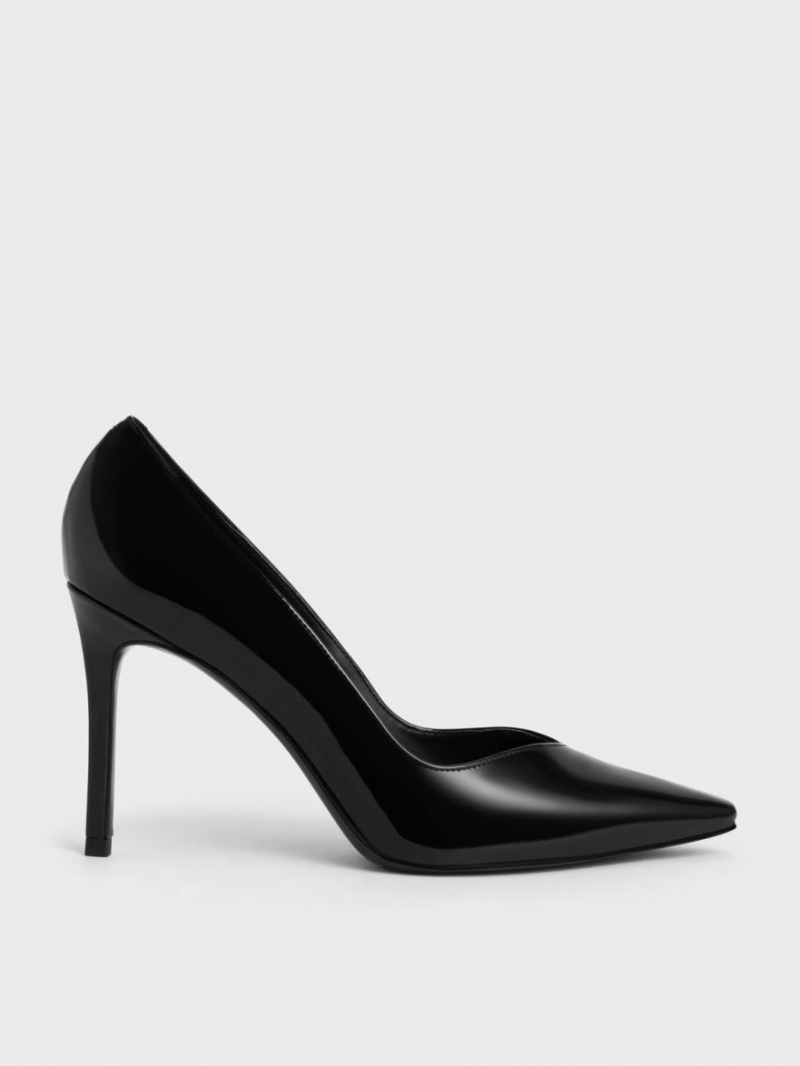 Charles & Keith Patent Tapered Square-Tå Pumps Svarte | RAHIX8609