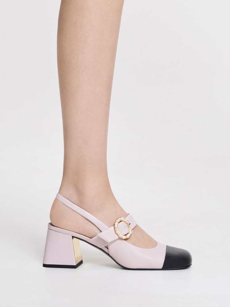 Charles & Keith Patent Two-Tone Pearl Spenne Slingback Pumps Lilla | MJYWQ5189