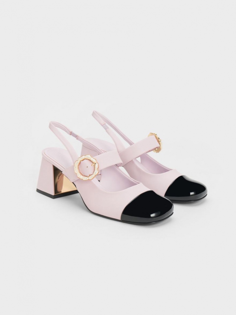 Charles & Keith Patent Two-Tone Pearl Spenne Slingback Pumps Lilla | MJYWQ5189