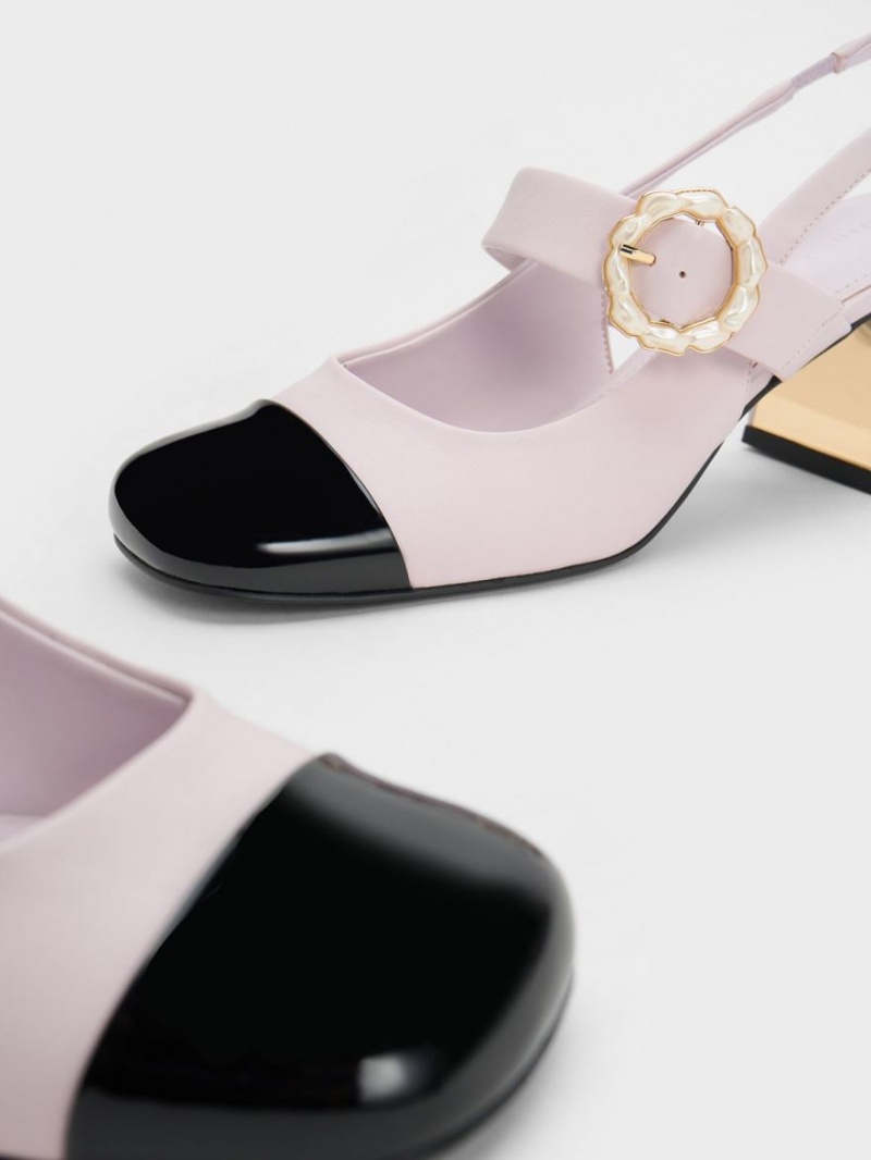 Charles & Keith Patent Two-Tone Pearl Spenne Slingback Pumps Lilla | MJYWQ5189