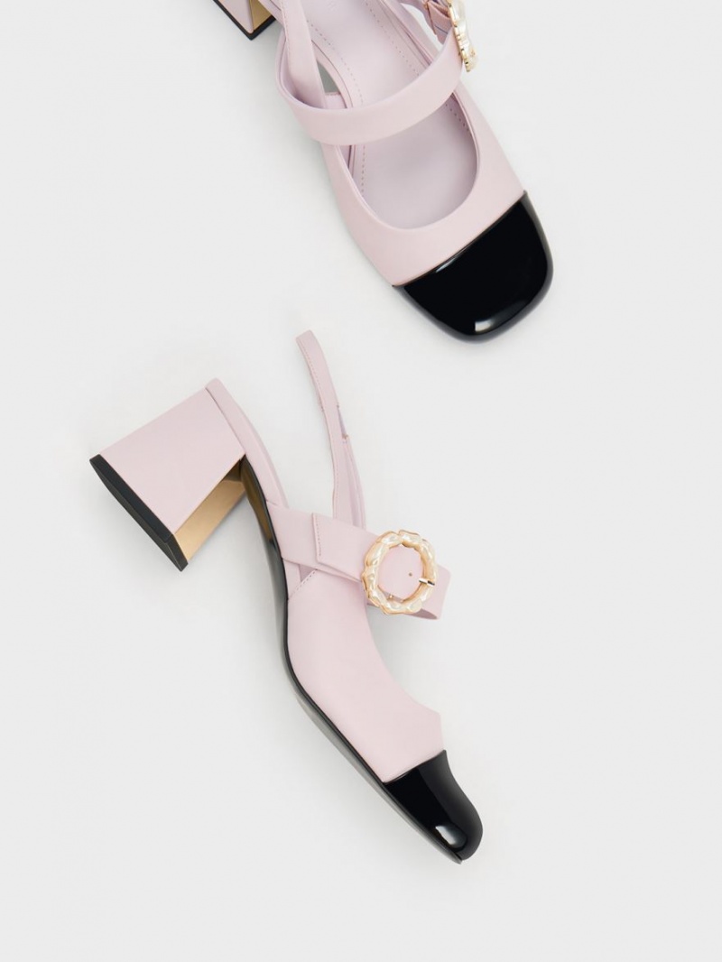 Charles & Keith Patent Two-Tone Pearl Spenne Slingback Pumps Lilla | MJYWQ5189