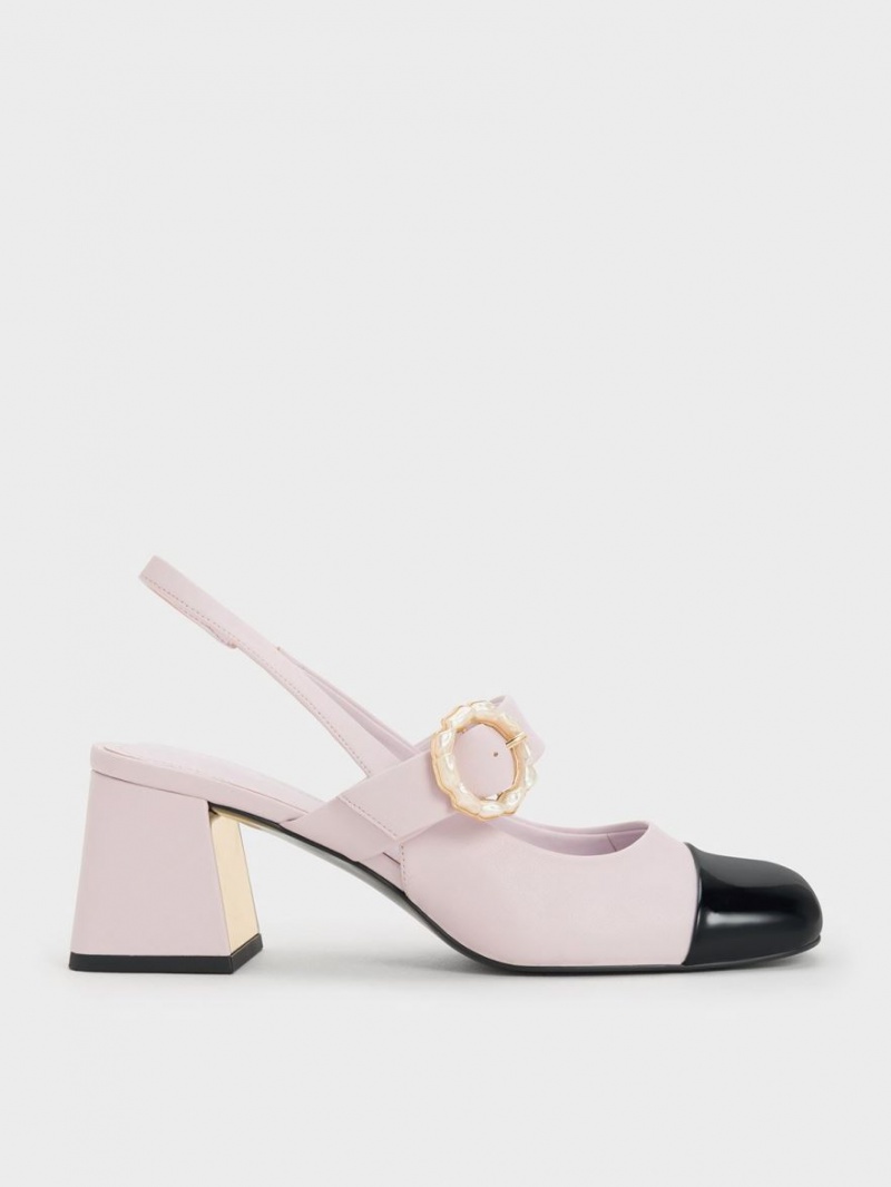 Charles & Keith Patent Two-Tone Pearl Spenne Slingback Pumps Lilla | MJYWQ5189