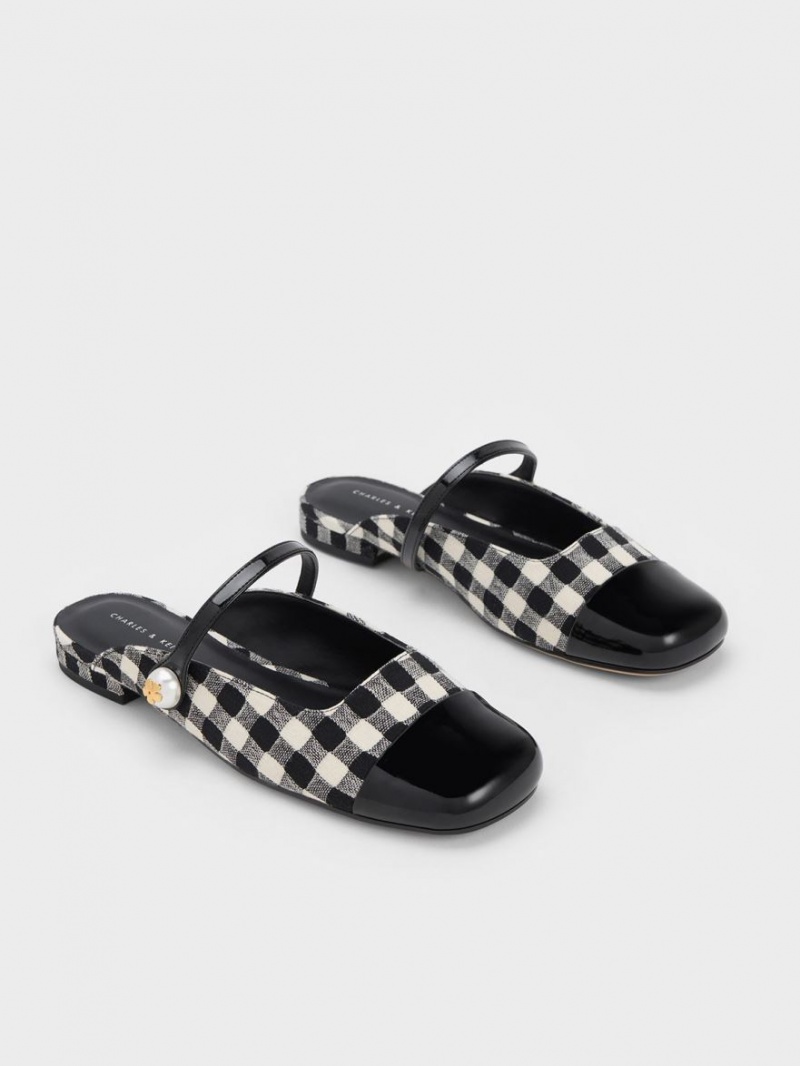 Charles & Keith Pearl Embellished Gingham Flate Mules Sko Multicolor | MGLFA4618