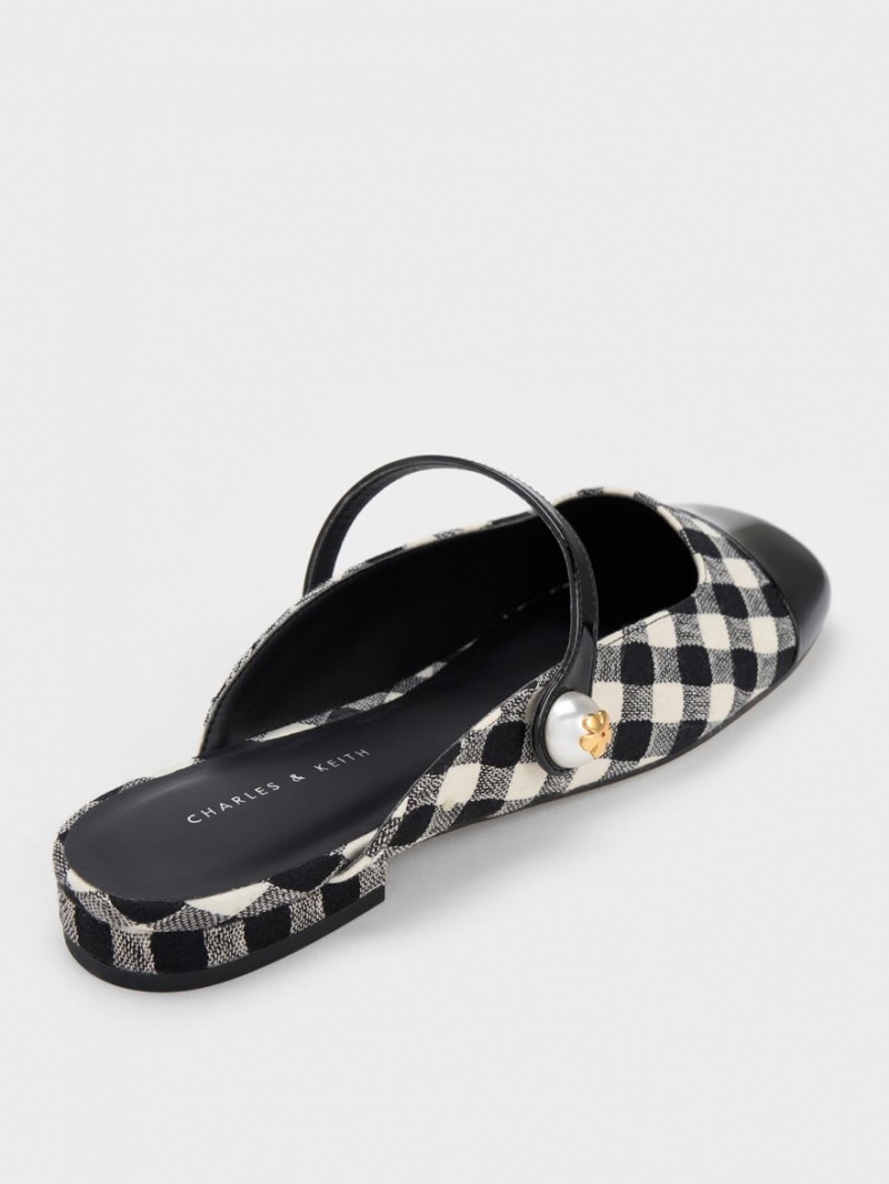 Charles & Keith Pearl Embellished Gingham Flate Mules Sko Multicolor | MGLFA4618