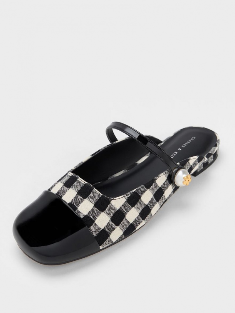 Charles & Keith Pearl Embellished Gingham Flate Mules Sko Multicolor | MGLFA4618