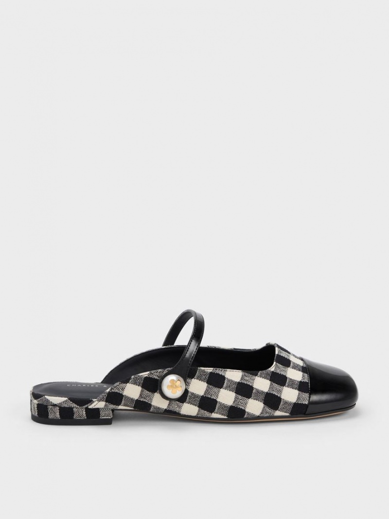 Charles & Keith Pearl Embellished Gingham Flate Mules Sko Multicolor | MGLFA4618