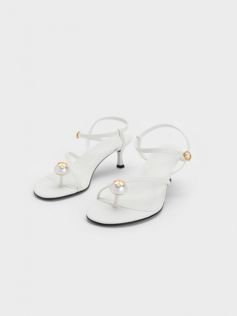 Charles & Keith Pearl Embellished Sandaler Med Reim Hvite | ADVFP2490