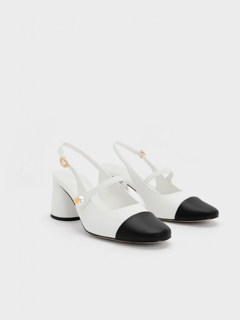 Charles & Keith Pearl Embellished Slingback Pumps Hvite | LVMKD4908