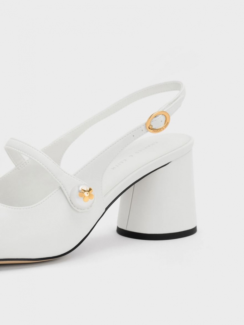 Charles & Keith Pearl Embellished Slingback Pumps Hvite | LVMKD4908