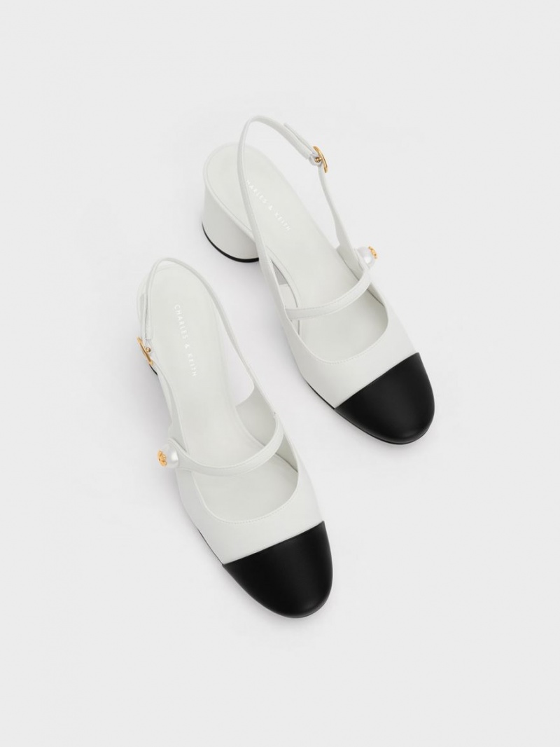 Charles & Keith Pearl Embellished Slingback Pumps Hvite | LVMKD4908