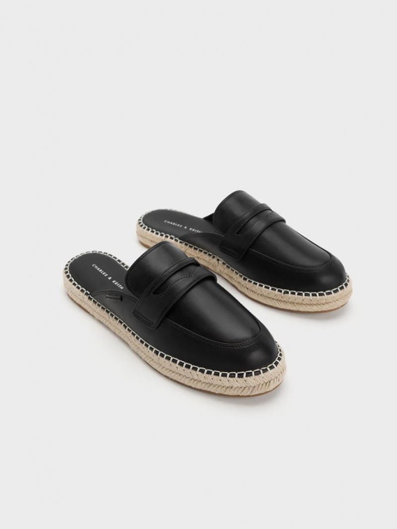 Charles & Keith Penny Backless Espadrilles Loafers Svarte | MOVKS7140