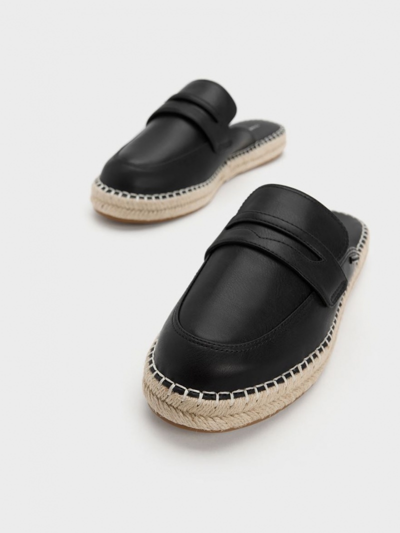 Charles & Keith Penny Backless Espadrilles Loafers Svarte | MOVKS7140