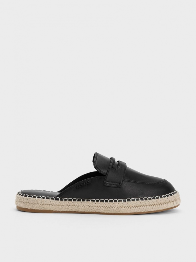 Charles & Keith Penny Backless Espadrilles Loafers Svarte | MOVKS7140