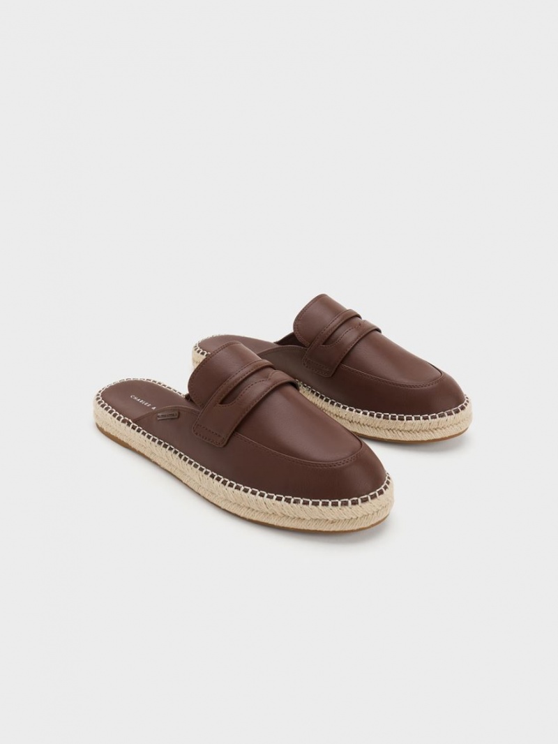 Charles & Keith Penny Backless Espadrilles Loafers Brune | NGYST1720