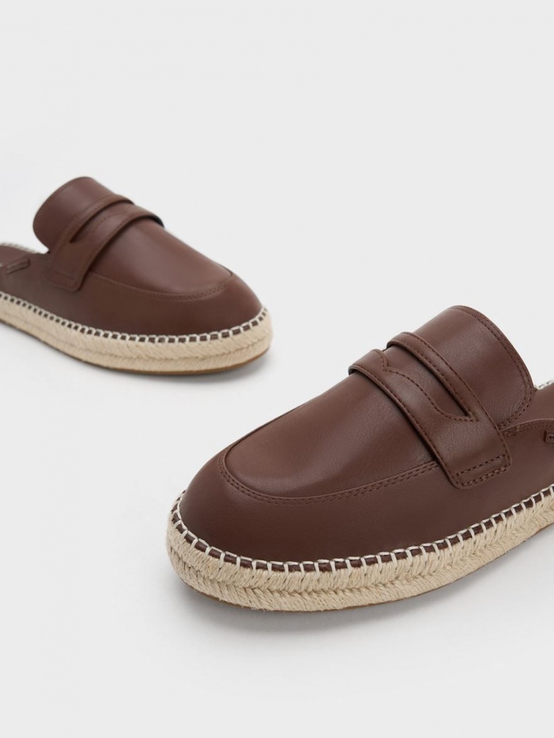 Charles & Keith Penny Backless Espadrilles Loafers Brune | NGYST1720