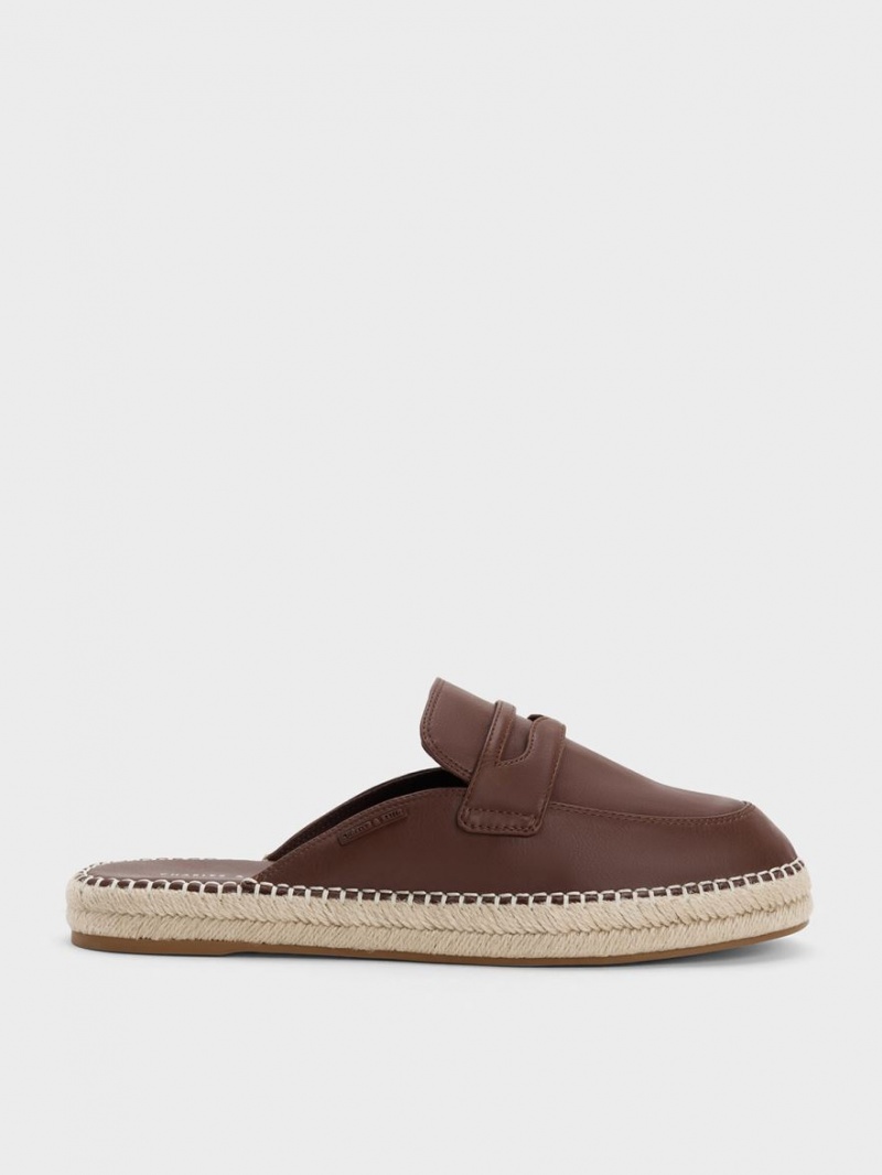 Charles & Keith Penny Backless Espadrilles Loafers Brune | NGYST1720