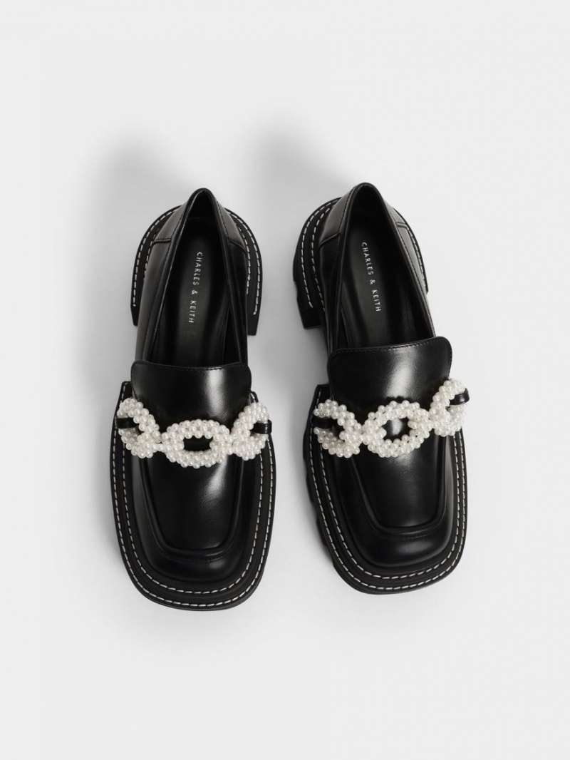 Charles & Keith Perline Beaded Platform Loafers Svarte | RFVXB4916