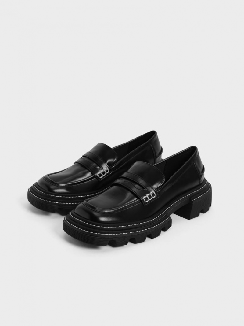 Charles & Keith Perline Chunky Penny Loafers Svarte | BVCOL6753