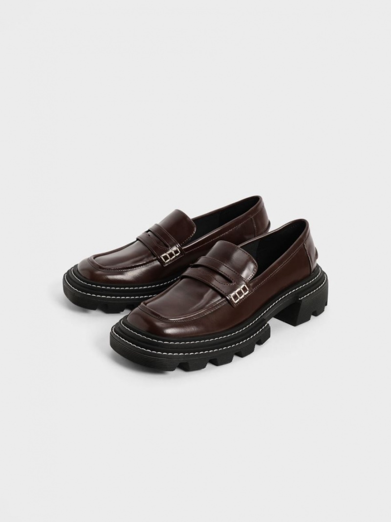 Charles & Keith Perline Chunky Penny Loafers Mørke Brune | NKDQC2874