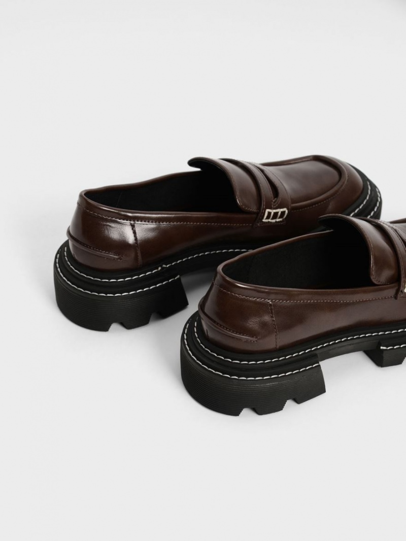 Charles & Keith Perline Chunky Penny Loafers Mørke Brune | NKDQC2874